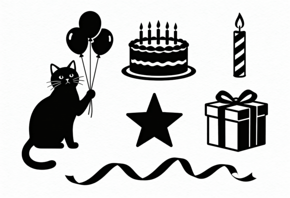 Black Cat Birthday Party Icons SVG Review