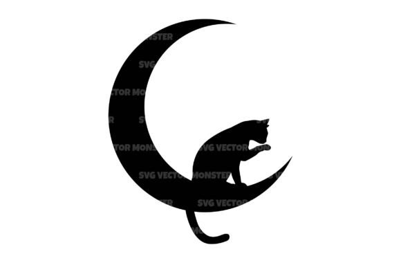 Black Cat on Crescent Moon Svg Png Review