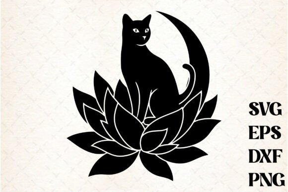 Black Cat on the Moon Flower Svg
