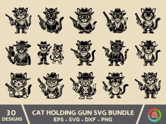 Cat Holding Gun Svg Bundle Review