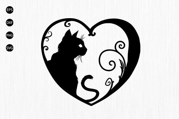 Cat in Heart SVG for Valentine’s Day Embroidery