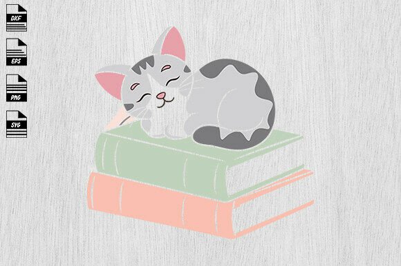 Cat on Books Svg for Embroidery Projects