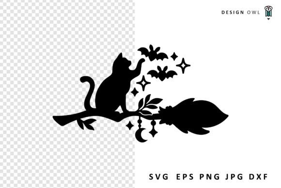 Cat Sitting on a Broomstick SVG