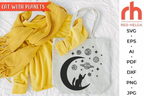 Cat with Planets SVG, Crescent Moon DXF Review