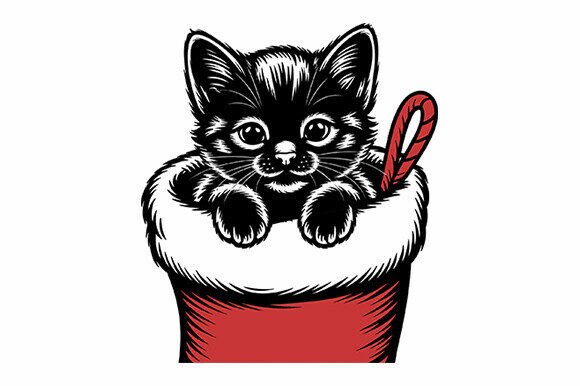 Christmas Cat in Stocking SVG