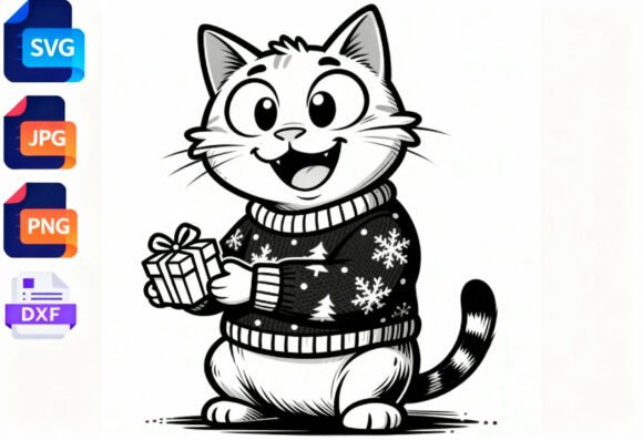 Cute Cat in Ugly Christmas Sweater SVG Review