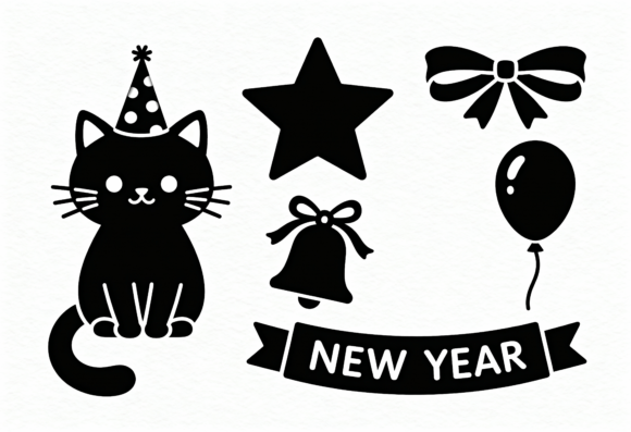 Cute Cat New Year Party SVG Clipart