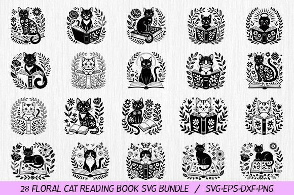 Floral Cat Reading Book SVG Bundle Review