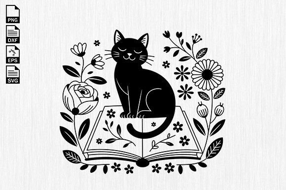 Floral Cat Reading Book SVG Review