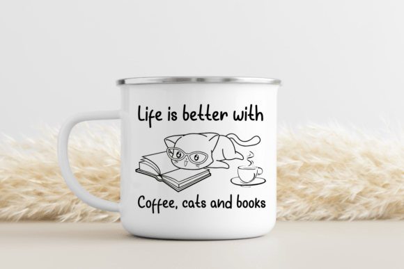 Funny Cat Books Coffee SVG PNG Review
