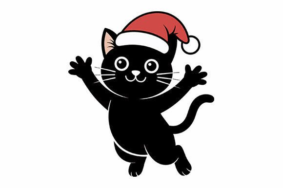 Jumping Christmas Cat with Santa Hat SVG