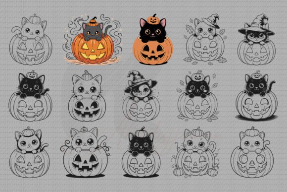 Kitten Black Cat in a Pumpkin SVG Bundle