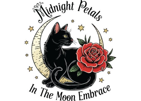 Mystic Black Cat Moon Art Print SVG, PNG