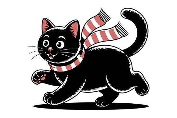 Running Cat with Winter Scarf SVG Review