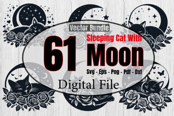 Sleeping Cat with Roses Svg Bundle